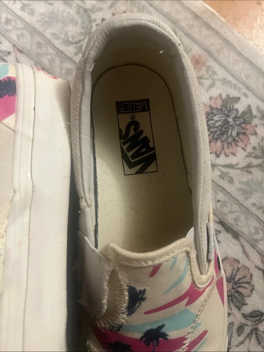 Vans Kids Slip-On Sneakers in Cream with Pink & Teal Palm Print